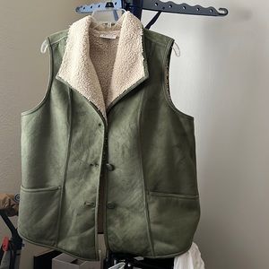 Denim Co. Faux Suede Vest with Wide Collar & Sherpa Lining